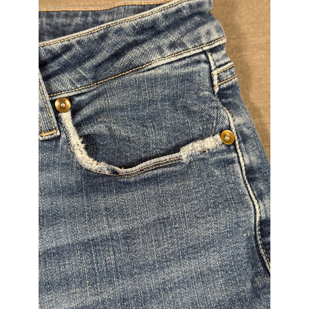 Paige Womens Distressed Straight Leg Jeans Brigitte Medium Wash Blue Denim - Picture 2 of 14